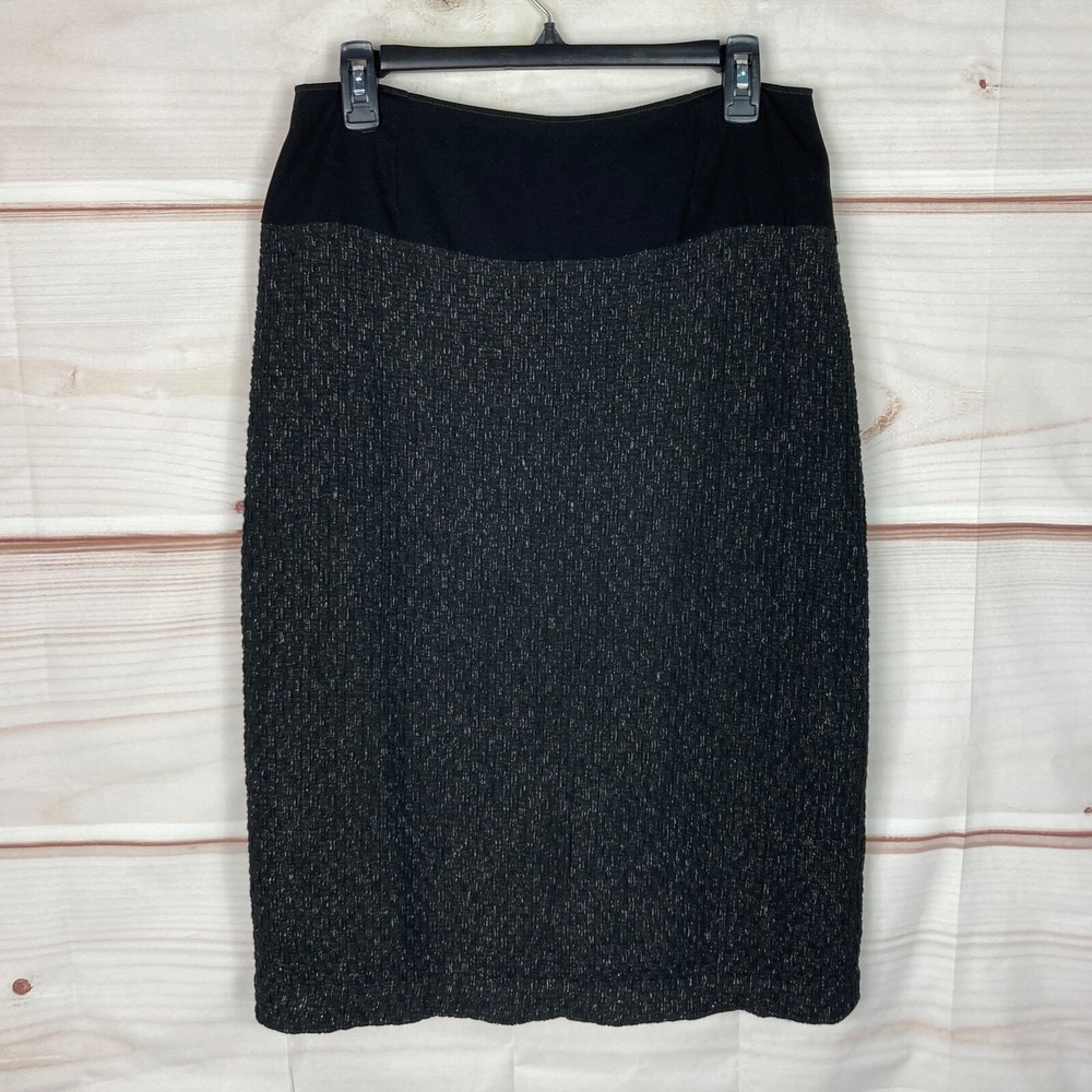 Rickie Freeman Teri Jon Skirt Womens 8 Black Textured Pencil Knee Length Stretch